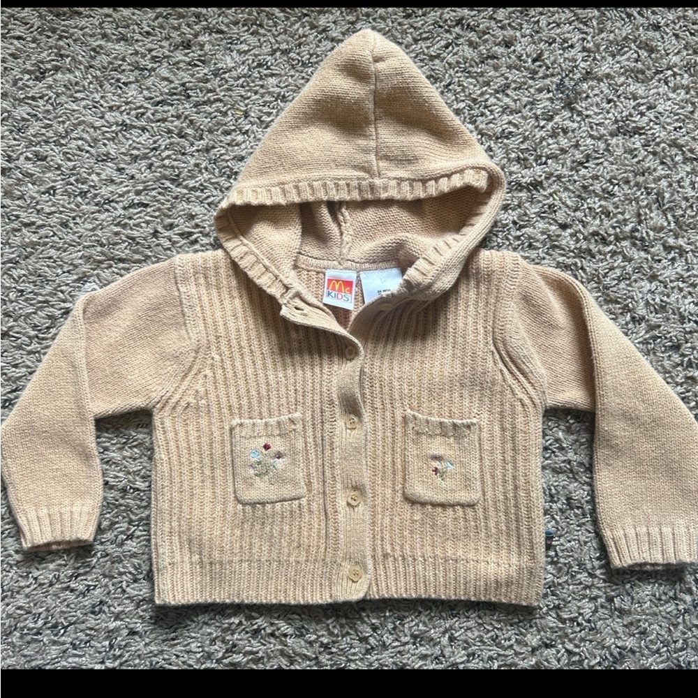 90s Vintage McKids Button Up Cardigan with Floral Detail
